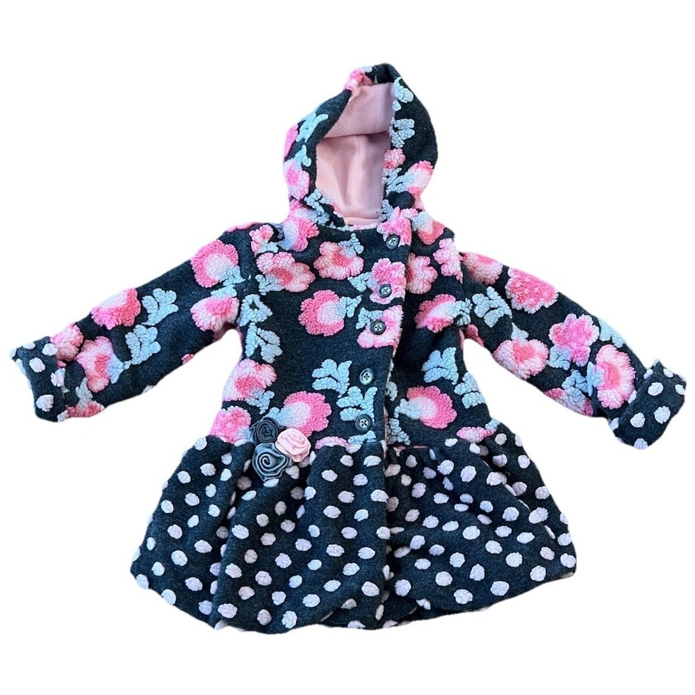 Mack & Co. Girls Fleece Coat Size 5 Pink Floral Polka Dot Hooded Jacket NWT
